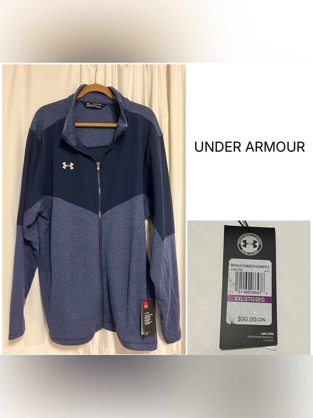 UNDER ARMOUR - XXL - NWT - MENS NAVY BLUE COLDGEAR ZIP UP JACKET / SWEATSHIRT